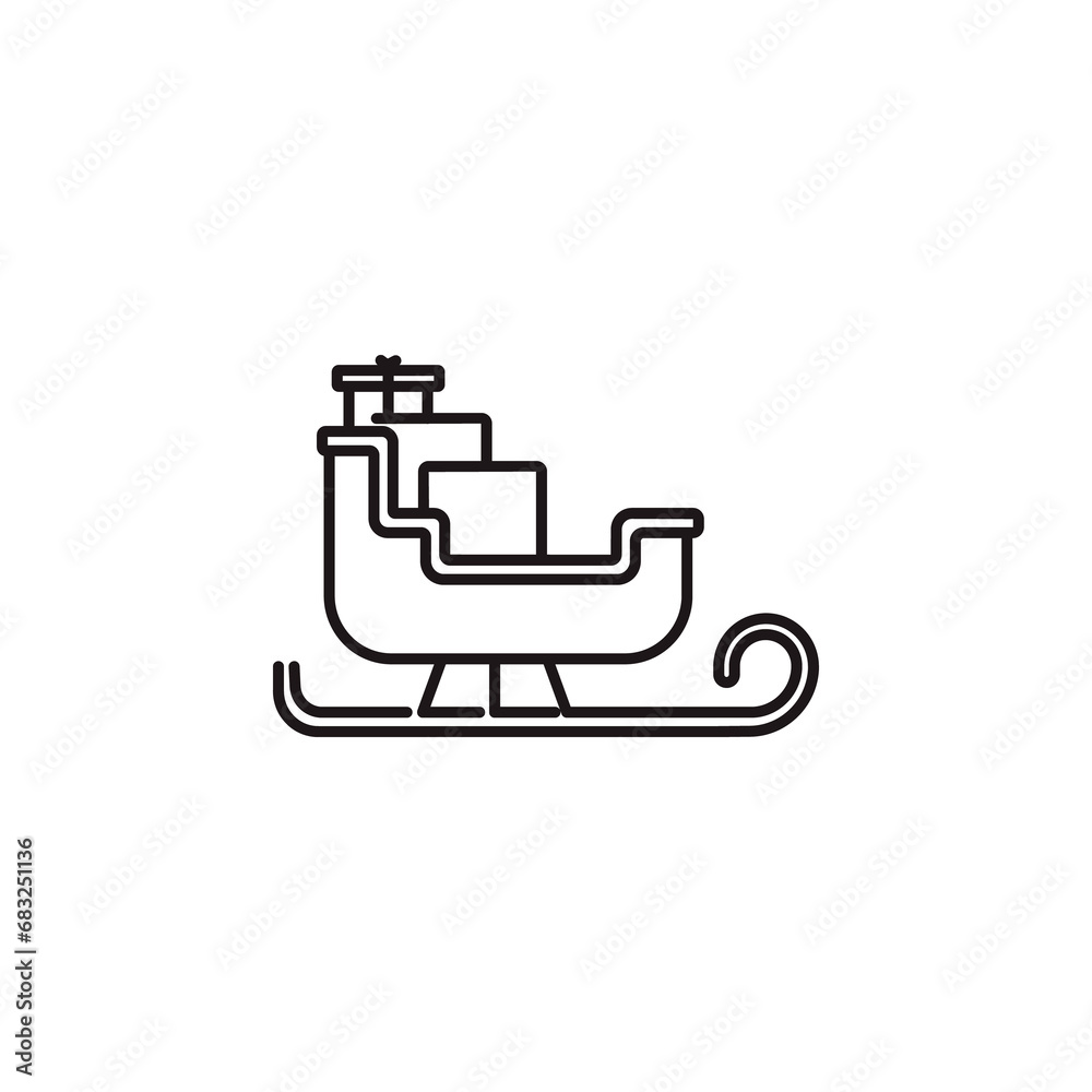 Drawing of Santa sleigh with lines on a light background. icon editable stroke, sign, symbol outline line Drawing of Santa sleigh with lines on a light background. icon editable stroke, sign, symbol outline line