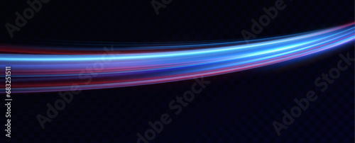 Neon red and blue speed lines. Speed       of acceleration and movement. Light trails  motion blur effect. Night illumination in blue and red. 