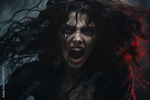 Intense Gaze: Close-Up Portrait of a Vampire Girl