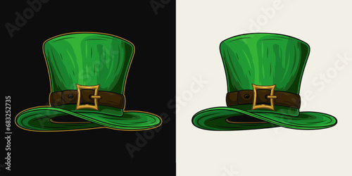 Leprechauns tall top hat with belt and golden buckle. Illustration in vintage style for Saint Patricks day decoration