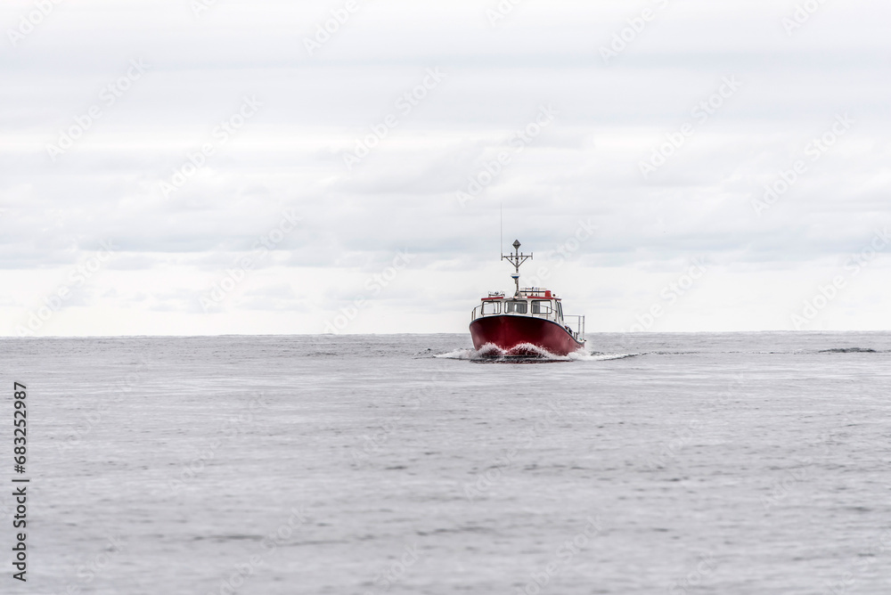 Naklejka premium Pleasant Bay Marina fishing village boat tour whale watching Cape Breton Island Cabot Trail Nova Scotia Highlands Canada