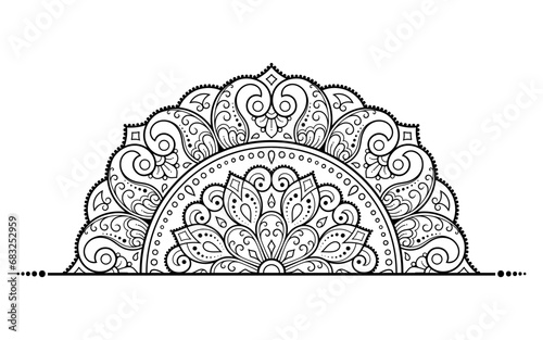 Circular pattern in form of mandala with flower for Henna, Mehndi, tattoo, decoration. Decorative ornament in ethnic oriental style. Outline doodle hand draw vector illustration.