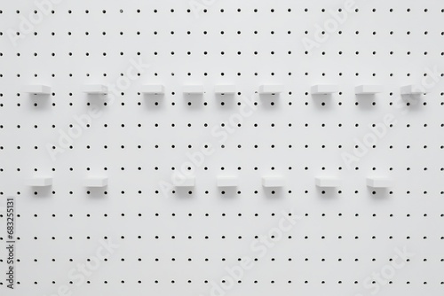 Simetrical rows and columns of holes on a white pegboard photo
