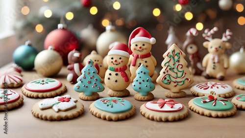 Christmas gingerbread cookies on wooden table, closeup. Festive food concept