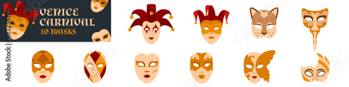 Carnival masks collection. Venice masquerade vector. Mardi gras.