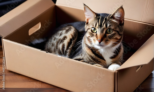 A cute cat in a box. Generative AI