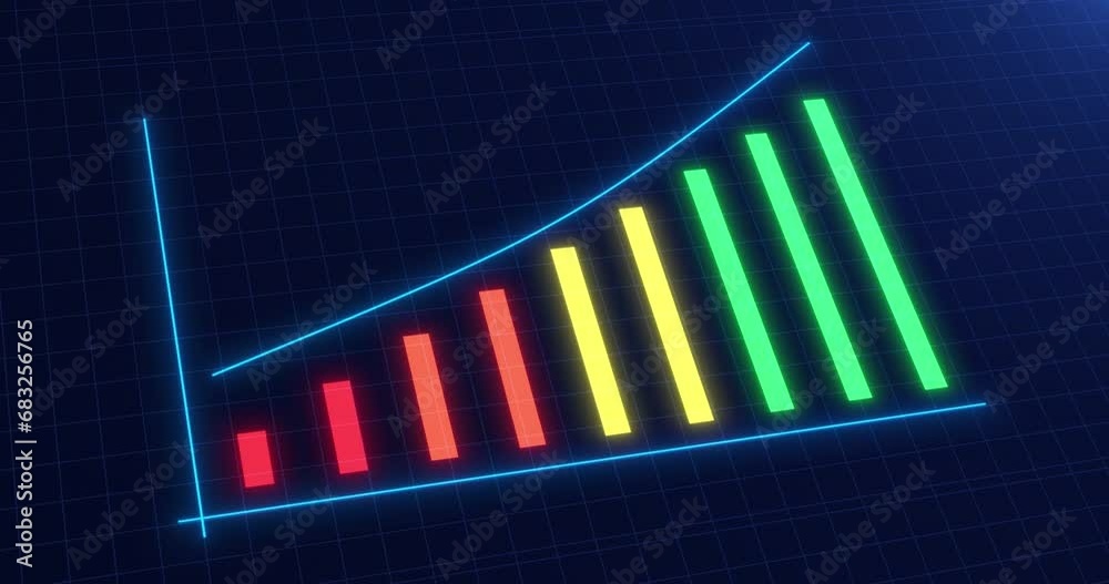 Digital blue bar chart with growing business concept. Hi-tech style technology chart with a grid. Abstract background..
