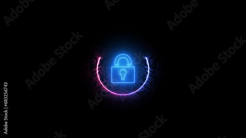 Wallpaper Mural Cybersecurity glowing lock icon neon circle with 3D background Torontodigital.ca