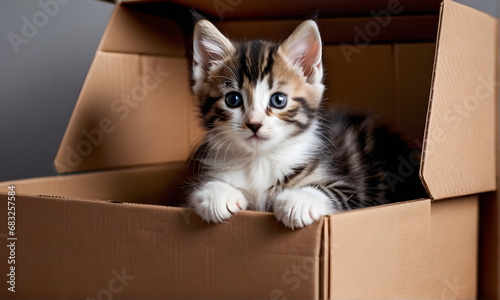 A cute cat in a box. Generative AI