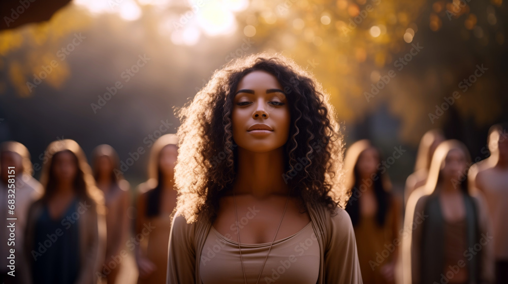 Group of women stretching body outdoor. Yoga, breathing, exercise at park together. Group of women stretching body outdoor. Yoga, breathing, exercise at park together.