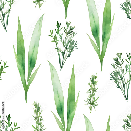 Seamless pattern with green leaves  vector illustration in watercolor style.