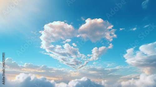 A white cloud formed in the shape of a heart in a clear blue sky. Valentine s Day concept  holiday card