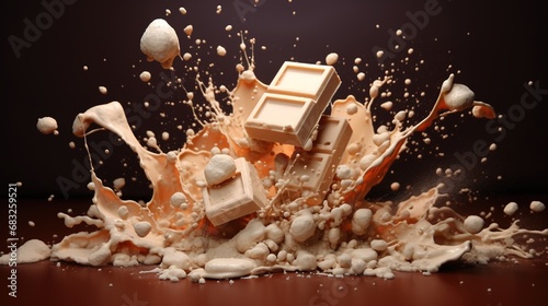 White chocolate exploding on isolated background.