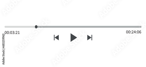 Video, music play bar display interface. Audio player progress for podcast, misic, radio playlist. Vector icon slider, play, rewind buttons