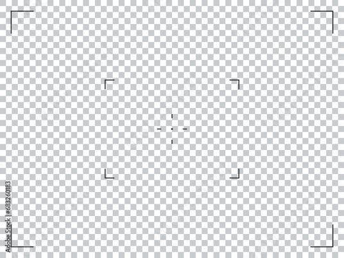 Photo camera frame cross viewfinder template. Vector illustration with rec, time, battery.