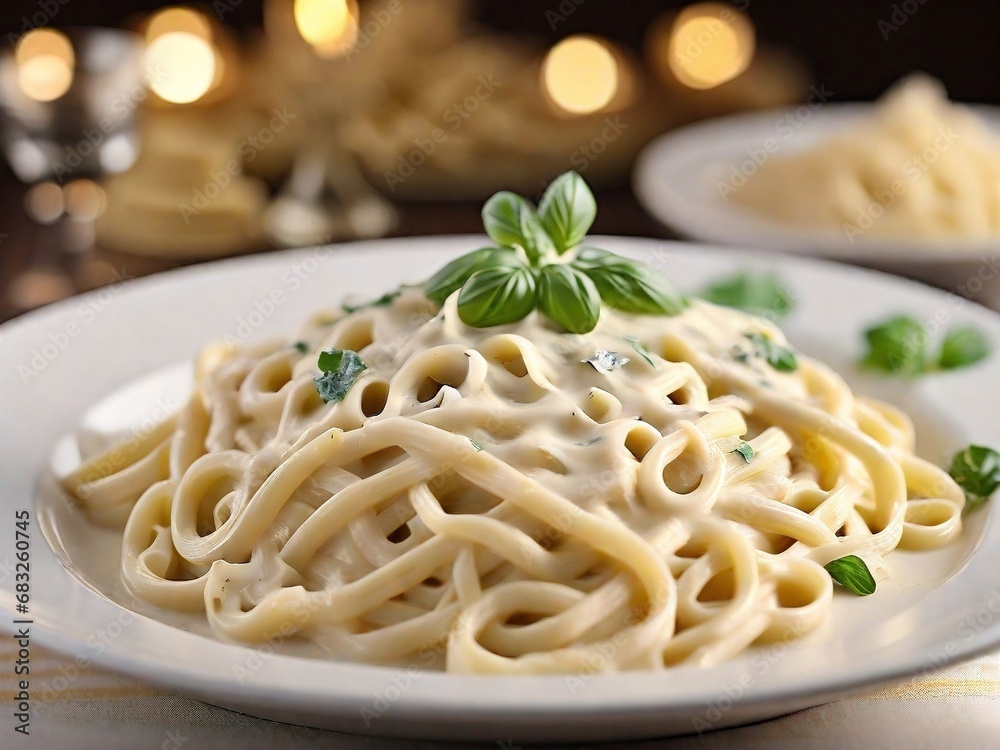 plate of creamy Fettuccine Alfredo with the white sauce
plate of creamy Fettuccine Alfredo with the white sauce