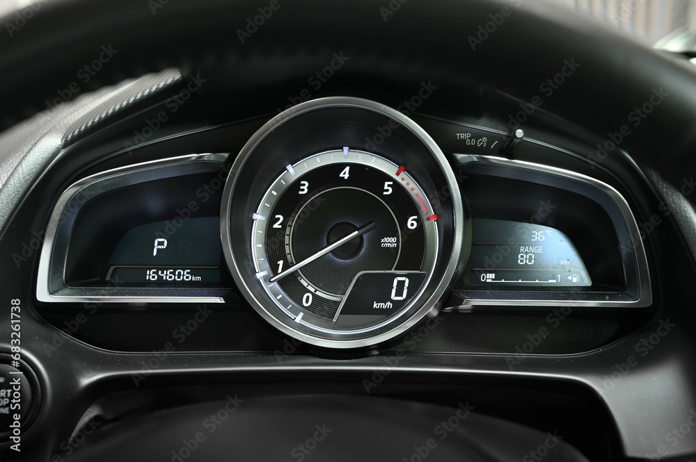 Mileage distance on the car dashboard digital speedometer car miles