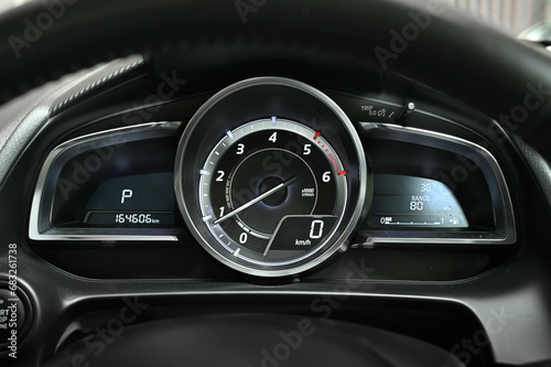 Mileage distance on the car dashboard digital speedometer car miles