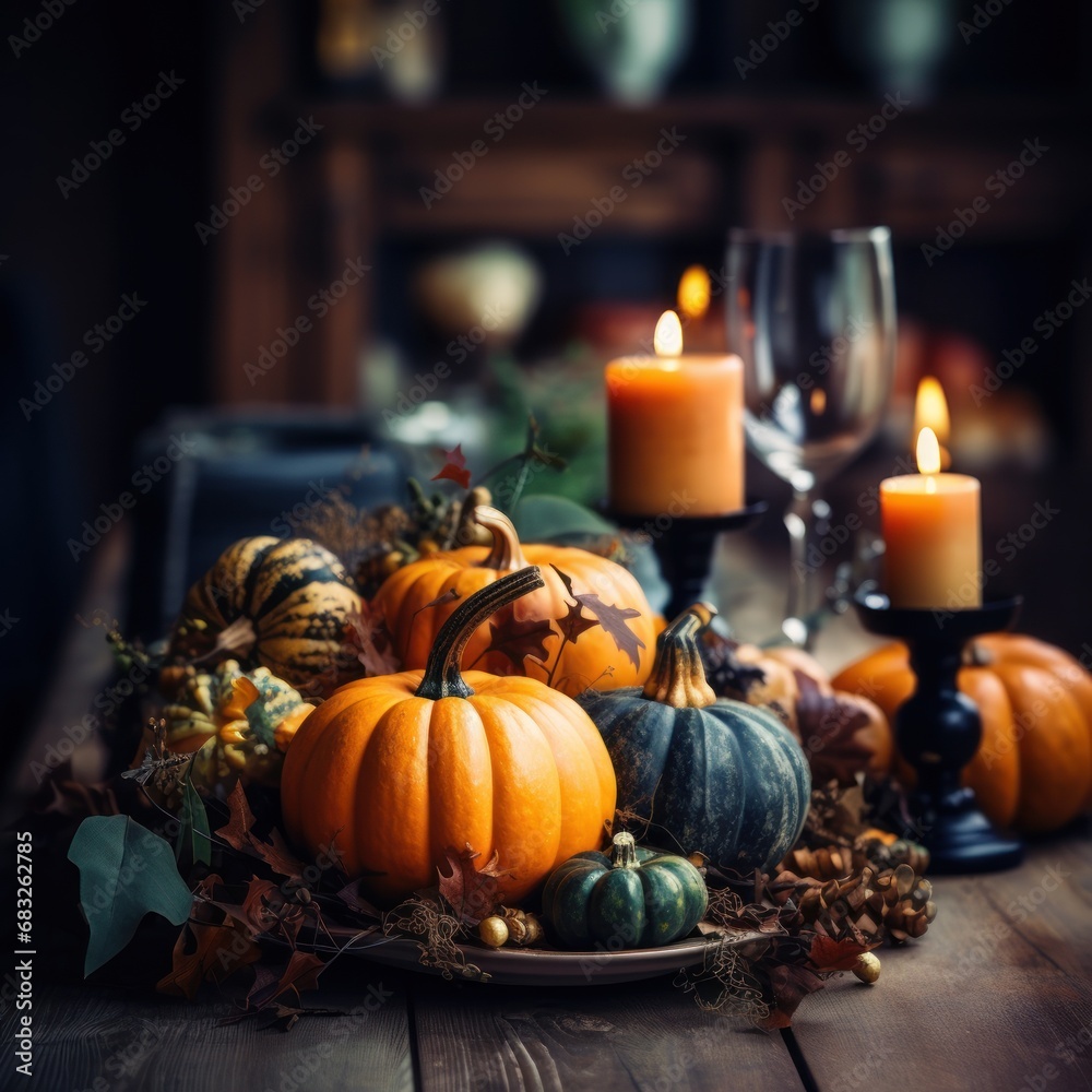 Thanksgiving table setting with pumpkin Thanksgiving table setting with pumpkin