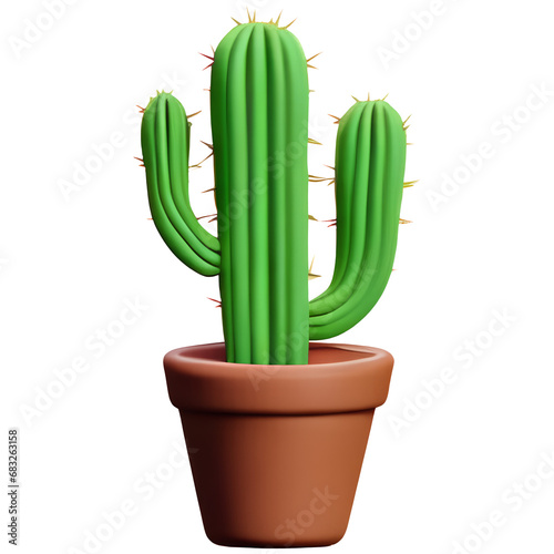 cactus in pot 3d isolated with transparent background