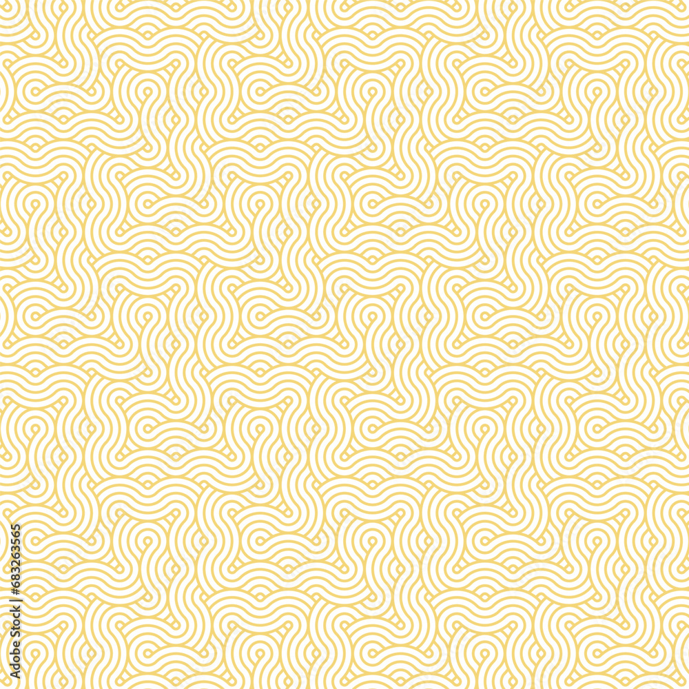 Yellow abstract geometric japanese overlapping circles lines and waves pattern