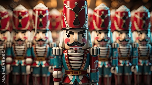 group of traditional nutcrackers standing in formation