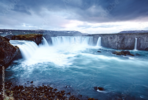 Great view of powerful Godafoss cascade. Location Iceland, Europe.