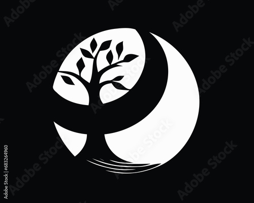 Black and white tree on the Yin Yang symbol
