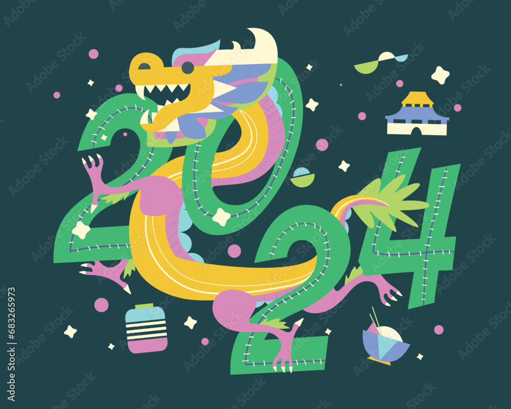 Fototapeta premium Happy Chinese New Year 2024. Greeting card design template. Vector illustration 