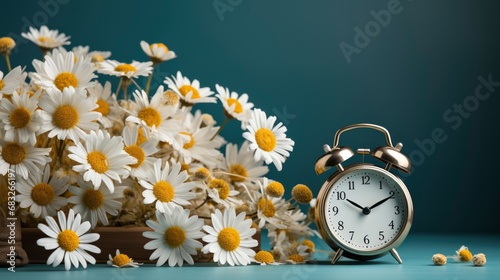 White Alarm Clock Daisy Flowers, HD, Background Wallpaper, Desktop Wallpaper