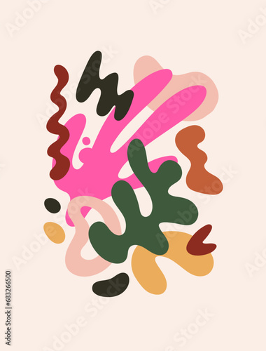 Abstract poster design, modern wall art with creative organic shapes, natural...