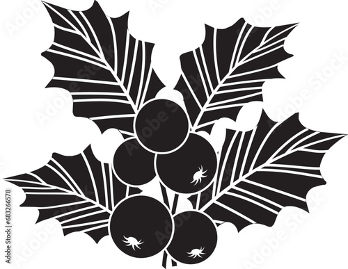 Christmas holly berry vector icon, mistletoe and leaf, black and white ilex branch, xmas plant. Cartoon holiday illustration