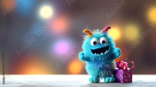 Birthday card with a cute stuffed animal toy - Monster