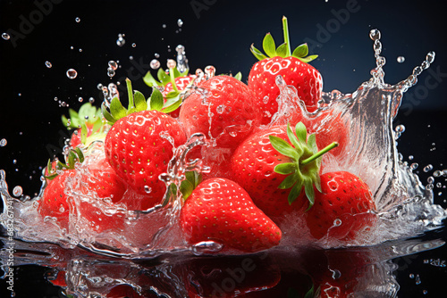 Splash effect of fresh Strawberry on clean studio background , Generative Ai