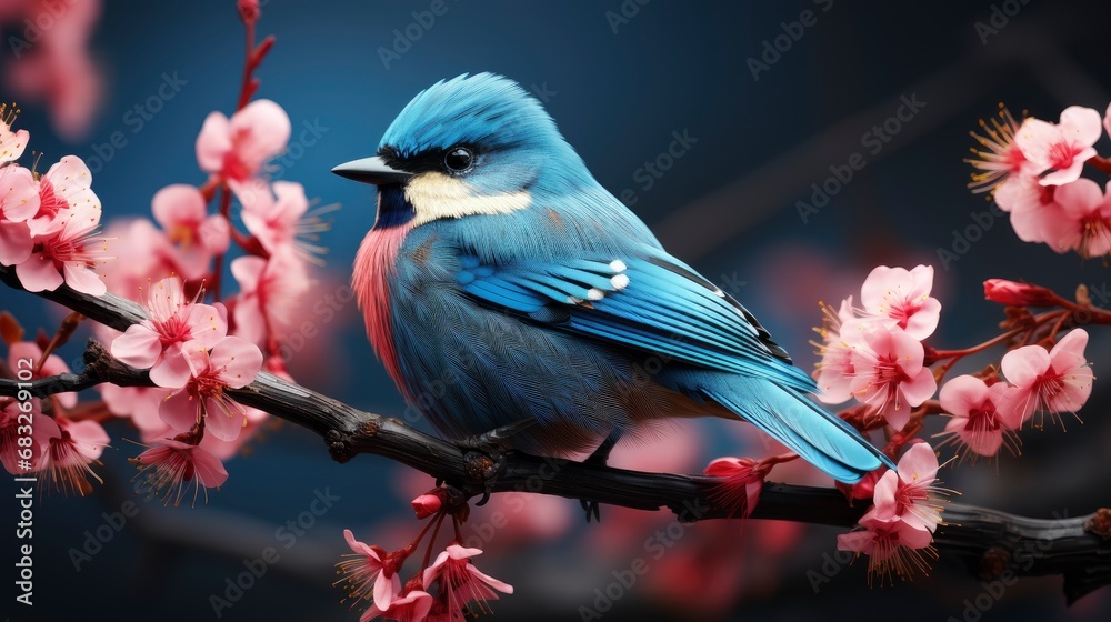 Obraz premium Small Azure Songbird Spring Flowering Garden, HD, Background Wallpaper, Desktop Wallpaper
