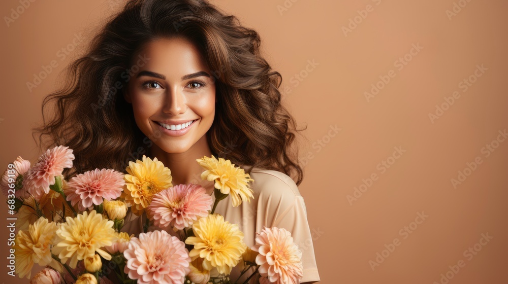 Smiling Young European Lady Hug Bouquet, HD, Background Wallpaper, Desktop Wallpaper Smiling Young European Lady Hug Bouquet, HD, Background Wallpaper, Desktop Wallpaper