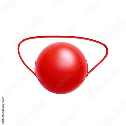 Red honking clown nose on a rubber band. Isolated on transparent background. 