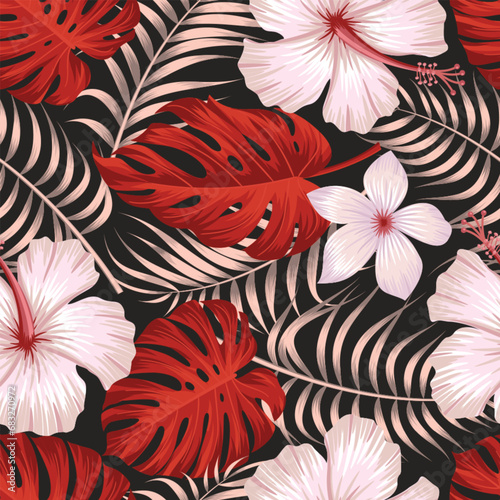 Floral seamless pattern with leaves. tropical background 