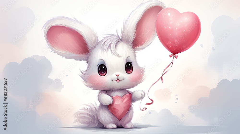 Fototapeta premium Cute little bunny holding a red heart
