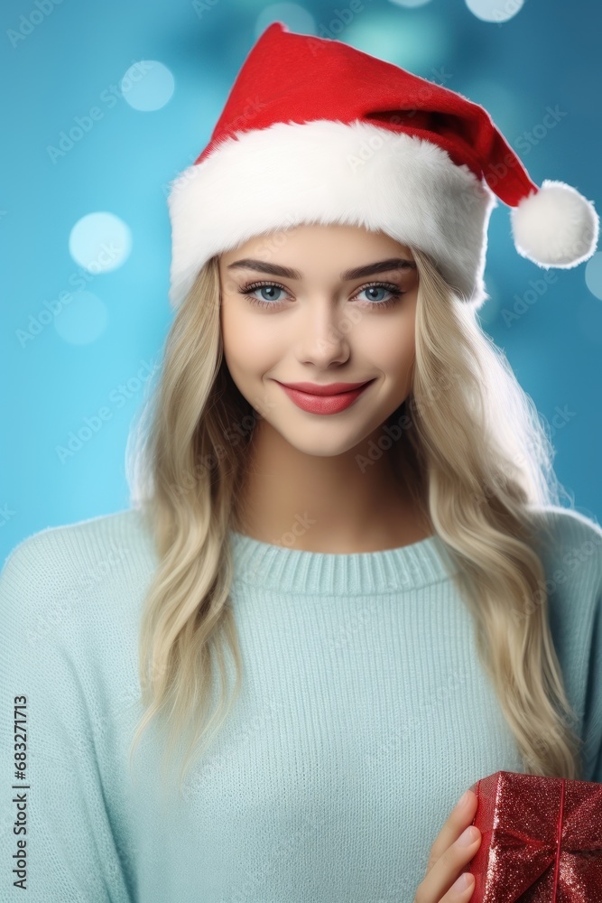 Portrait of young woman in Christmas knitted sweater