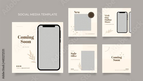 Social media template banner blog fashion sale promotion. fully editable instagram and facebook square post frame puzzle organic sale poster. brown beige vector background