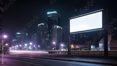 Advertising mock up blank billboard at night time with street light with copy space for public information board billboard blank for outdoor advertising poster