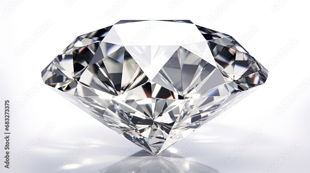 Large Clear Diamond with reflection Dazzling diamond on white background.