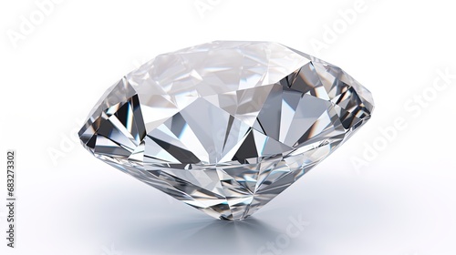 Large Clear Diamond with reflection Dazzling diamond on white background.