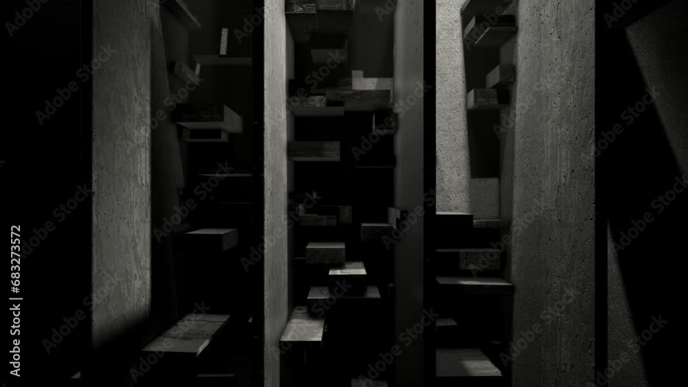 Concrete facade with an abstract split room, light and shadow play, seamless VJ Loop Concrete facade with an abstract split room, light and shadow play, seamless VJ Loop