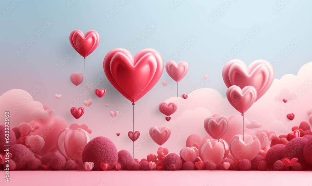 valentines background with red and pink hearts, copy space