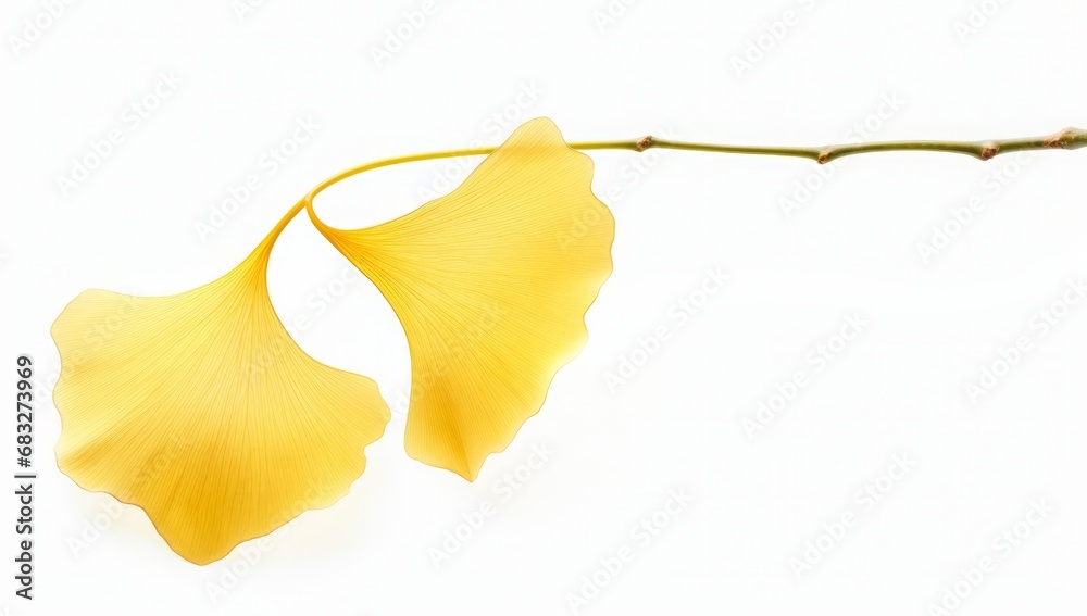 Naklejka premium yellow ginkgo leaves on a white, background, copy space