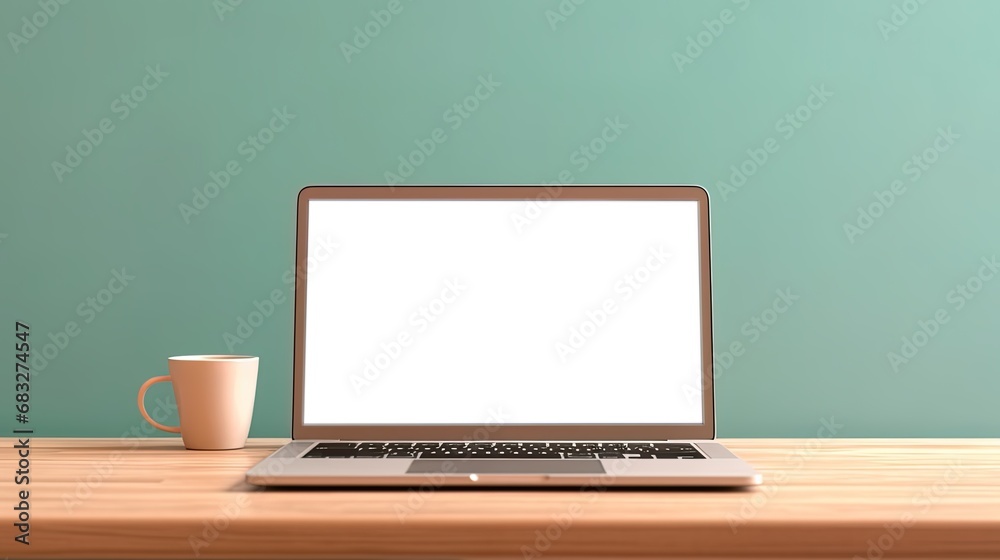 Laptop with blank screen on table workspace laptop showing blank screen background Laptop with blank screen on table workspace laptop showing blank screen background