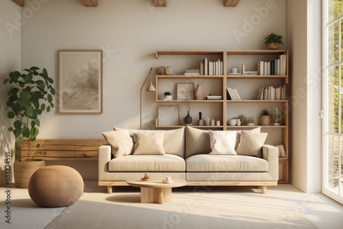 modern living room with sofa, minimalistic style