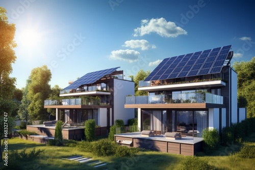 modern energy sustainable house, solar panels on the roof  © Sladjana